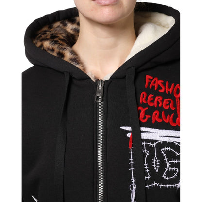 Dolce & Gabbana Black Embroidered Full Zip Hooded Jacket