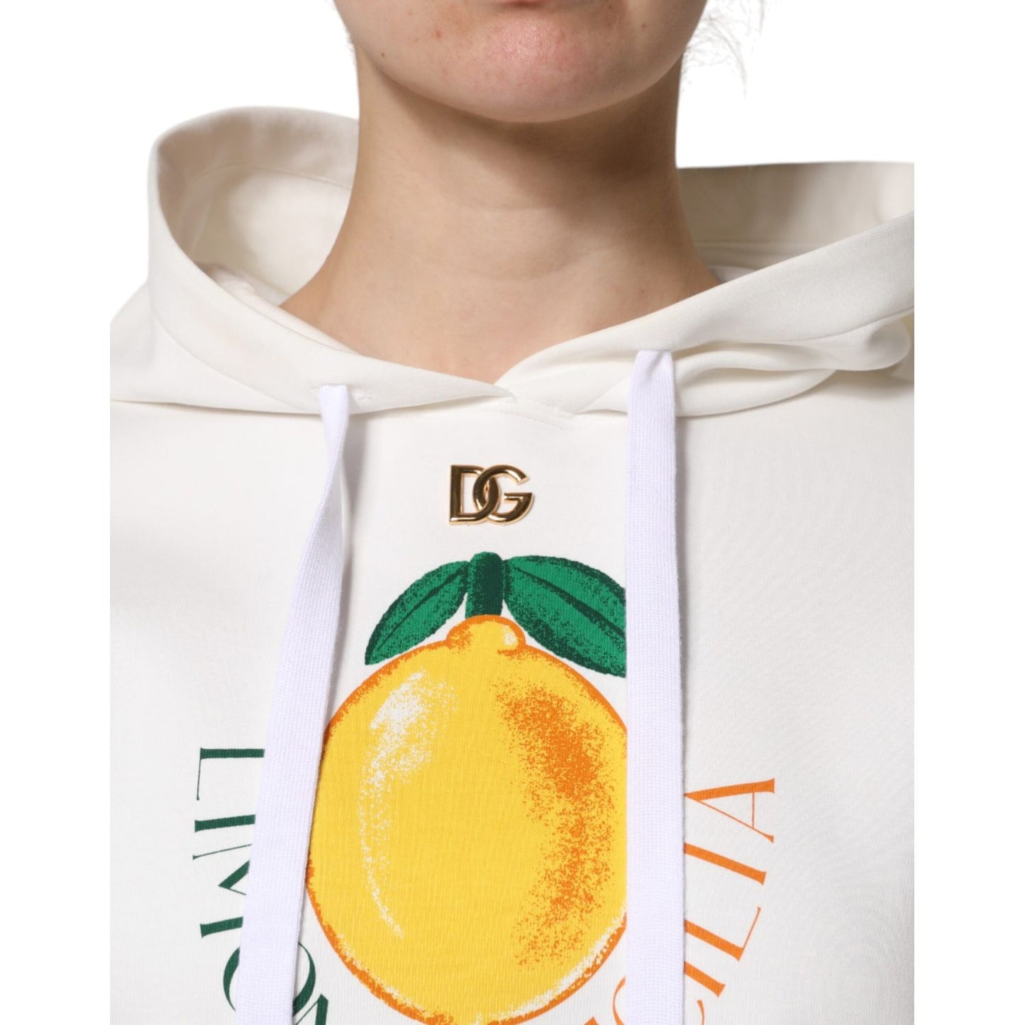 Dolce & Gabbana Ivory Cotton Printed Hooded Pullover Sweater