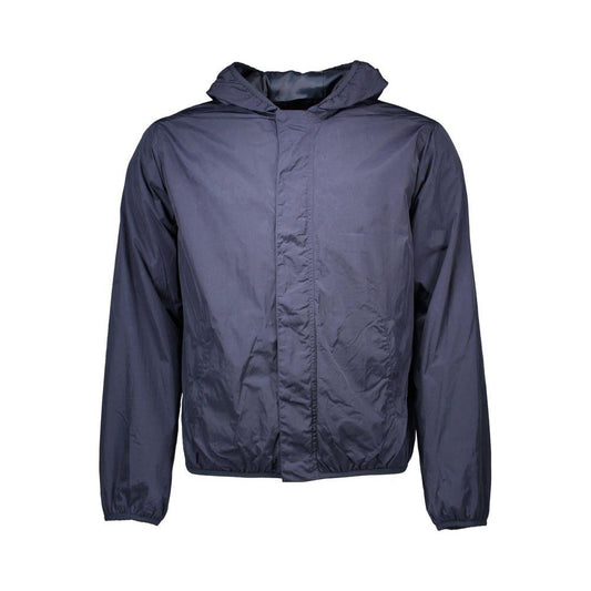 Gant blue nylon men's sport jacket with hood and zip closure, featuring durability and convenient pockets for active lifestyle.