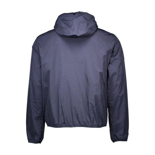 Back view of Gant Blue Nylon Men's Jacket with hood and zip closure, perfect for active lifestyles and secure storage.