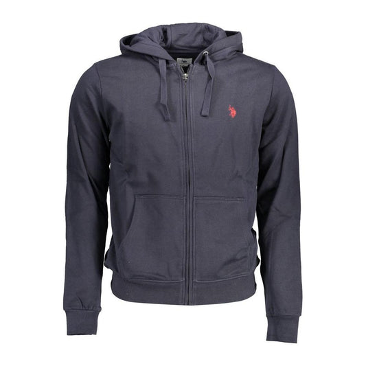 U.S. POLO ASSN. blue cotton men’s sweater with hood, featuring subtle embroidered logo, perfect for cool weather comfort.