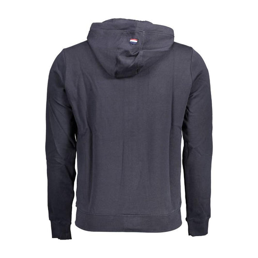 Back view of U.S. POLO ASSN. blue hooded sweatshirt with embroidery logo, showcasing cozy cotton blend perfect for cool weather.