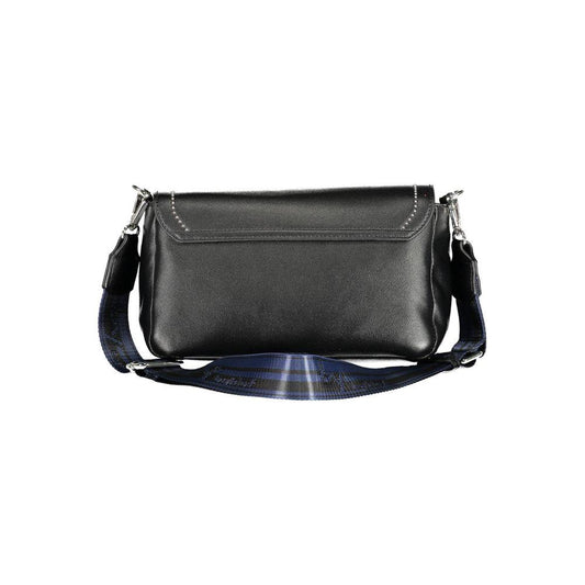 BYBLOS black polyethylene women handbag with removable handle and adjustable strap, modern design, perfect accessory for versatility and style.