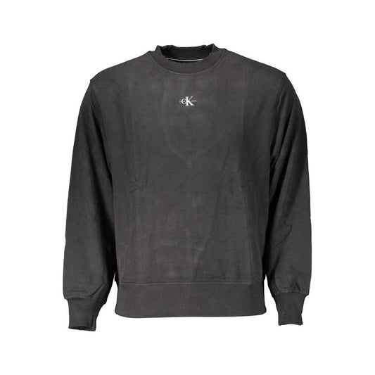 Calvin Klein black cotton men's sweater with logo, long sleeves, and round neck, offering style and comfort; perfect for casual wear.