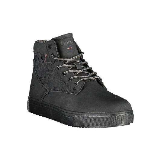Carrera Chic Black Lace-up Boots with Contrast Details and Logo, Modern Design, Polyester Polyethylene Mix, Fashion-forward Footwear