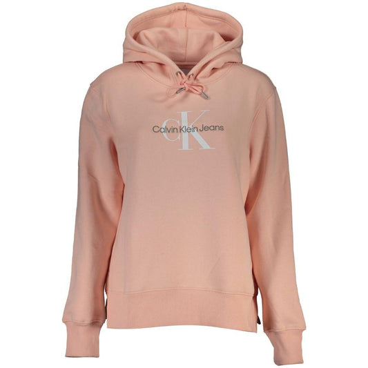 Calvin Klein pink fleece hooded sweatshirt with logo embroidery, featuring a cozy and sustainable fabric blend.