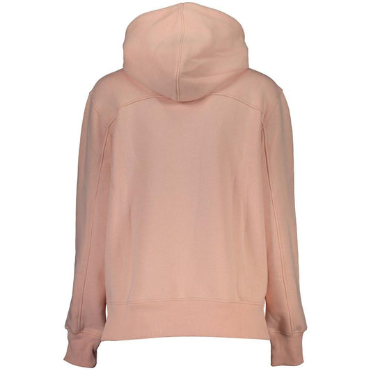 Back view of Calvin Klein Chic Pink Fleece Hooded Sweatshirt with logo embroidery, showcasing cozy comfort and sustainable fabric blend.