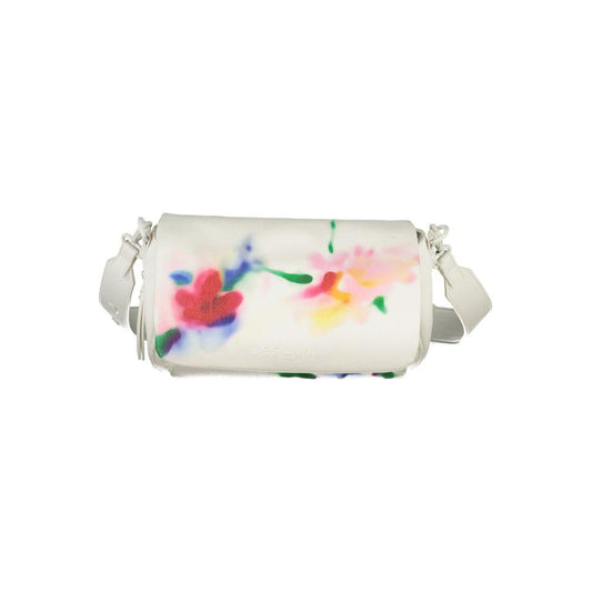 Desigual polyethylene handbag with floral print, adjustable strap, and multiple compartments, featuring zip and magnet closure.