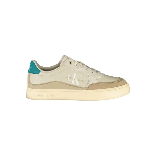 Calvin Klein beige polyester sneaker with laces, contrast details, logo, made from 50% recycled thermoplastic rubber