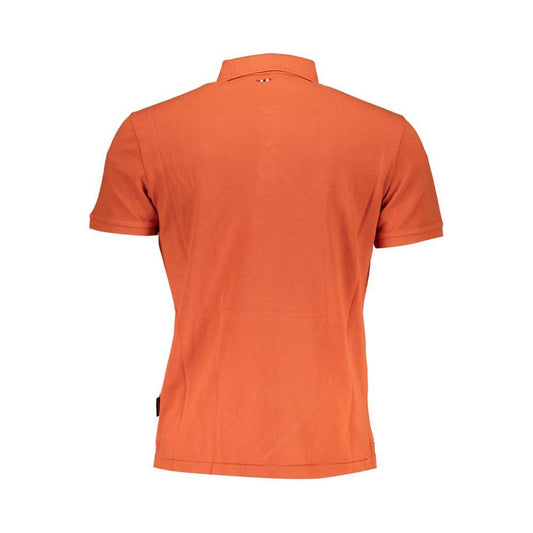 Back view of Napapijri orange cotton polo shirt, short-sleeved, regular fit with 2-button design, featuring print and logo embroidery.