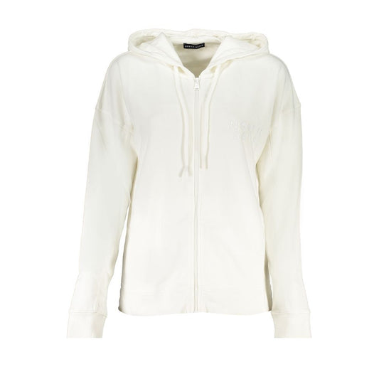 North Sails white cotton hooded sweatshirt, long-sleeved with zip, logo, and two pockets, made from organic brushed cotton.