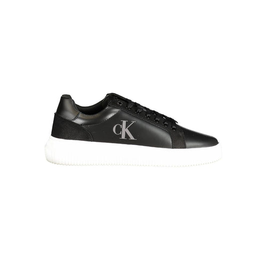 Calvin Klein black polyester sneaker with laces, contrasting details, and logo on side. Made of 50% recycled thermoplastic rubber.
