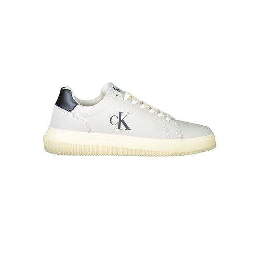 Calvin Klein gray leather men's sneaker with contrasting details and eco-friendly design.