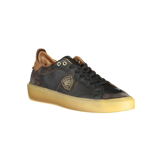 Blauer black leather men's sneaker with contrasting details and logo, featuring a lace-up design and removable insole for comfort.