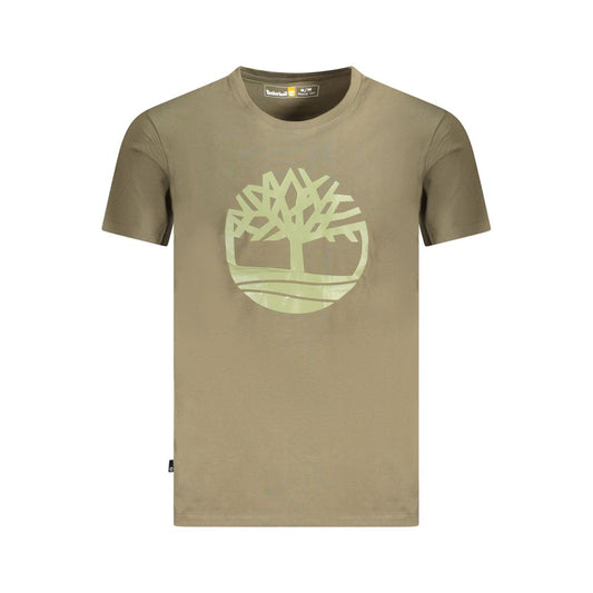 Timberland green cotton T-shirt with short sleeves, regular fit, crew neck, and logo print design