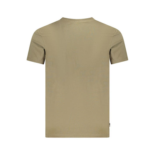 Back view of Timberland green cotton t-shirt, short sleeves, crew neck, showcasing simple and clean design.