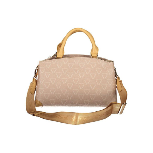 Valentino Bags beige polyethylene handbag with dual handles, removable straps, external pockets, zip closure, and contrasting details.