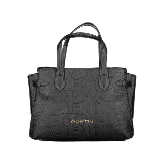 Elegant Valentino black handbag with two handles, adjustable straps, dual compartments, central pocket, and logo embellishment.