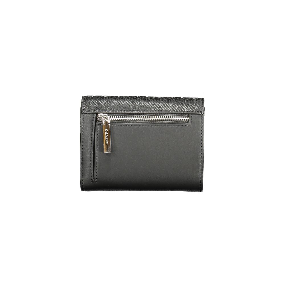 Calvin Klein Black Polyester Women Wallet with RFID-blocking, dual compartments, coin purse, and iconic logo detail.