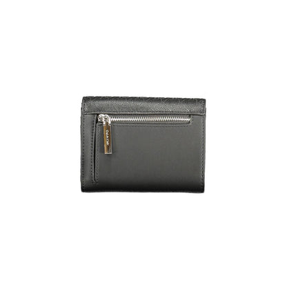 Calvin Klein Black Polyester Women Wallet with RFID-blocking, dual compartments, coin purse, and iconic logo detail.