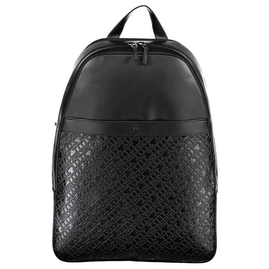Tommy Hilfiger Chic Urban Traveler Backpack in black with contrasting details, adjustable straps, and top handle for style and functionality.