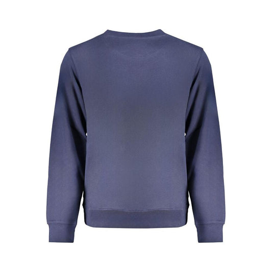 Back view of Wrangler blue cotton sweater, long sleeve sweatshirt, small logo crew, brushed crew neck, perfect for casual wear.