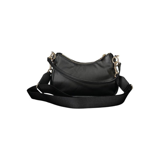 Tommy Hilfiger Black Polyester Women Handbag with Adjustable Strap and Zip Closure