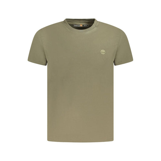 Timberland green cotton men's crew neck t-shirt with embroidery logo, slim fit, breathable and stylish for everyday wear.