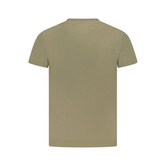 Back view of Timberland Green Cotton Men Shirt with crew neck and slim fit, featuring 100% cotton fabric for comfort and style.