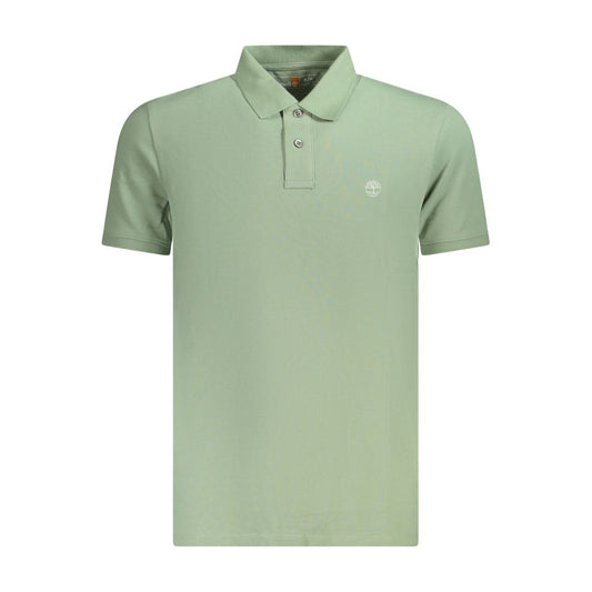Timberland green cotton men's polo shirt with short sleeves, two-button placket, and embroidered logo, for casual sophistication.