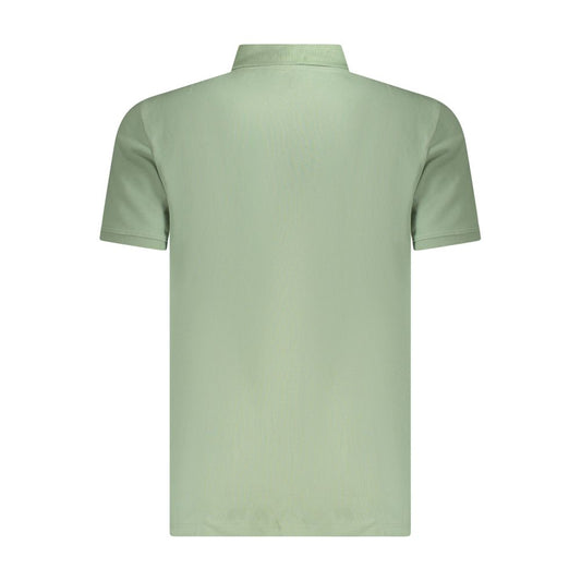 Rear view of Timberland green cotton men's polo shirt showcasing short sleeves and regular fit design.