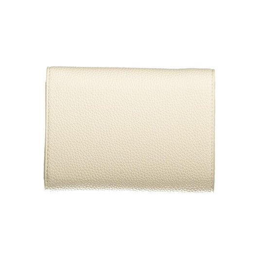 Valentino beige wallet with 3 compartments, coin purse, card spaces, zip, auto closure, logo, made from recycled polyethylene.