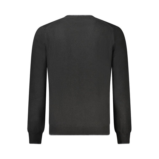 Back view of North Sails black wool men's sweater with cashmere, showcasing long sleeves and sleek design.