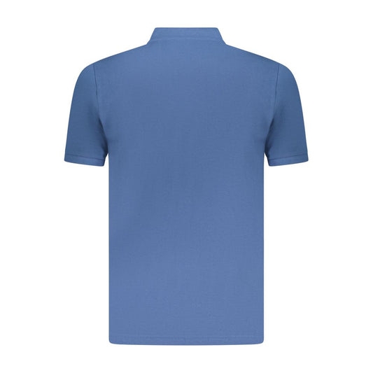 Back view of U.S. Grand Polo blue cotton men polo shirt with Korean collar and embroidery.