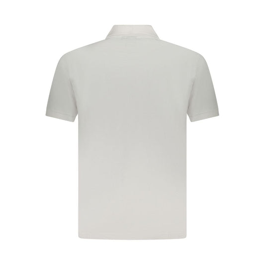 Back view of U.S. Grand Polo white cotton men's polo shirt featuring short sleeves and classic design.
