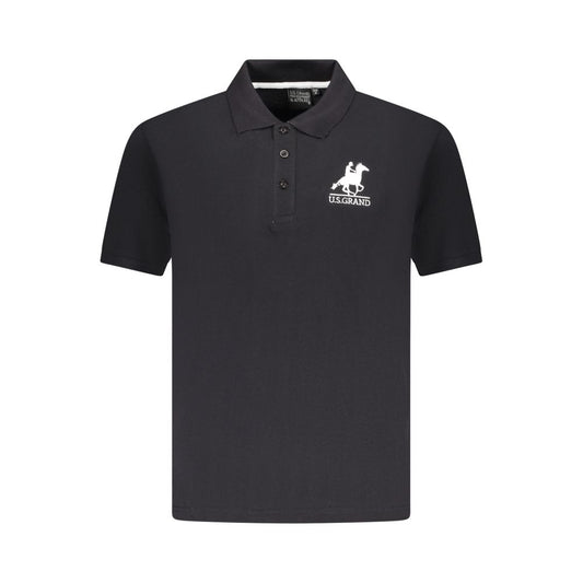 U.S. Grand Polo black cotton men polo shirt with embroidery and logo, short sleeves, and three-button placket.