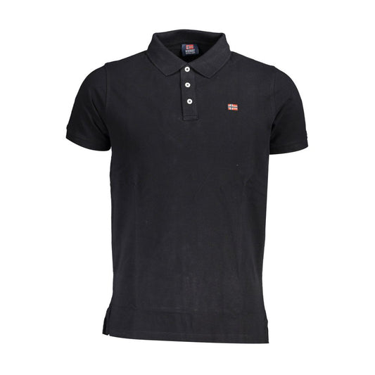Norway 1963 black cotton men's polo shirt with three-button placket and logo, offering timeless style and breathable comfort.