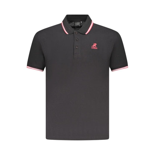 U.S. Grand Polo black cotton men's polo shirt with embroidery and contrasting details, front view.