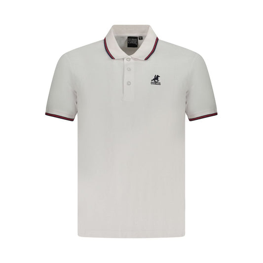 U.S. Grand Polo White Cotton Men Polo Shirt with logo embroidery and three-button placket, featuring contrasting collar and sleeve details.