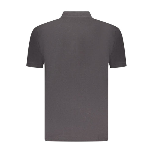 Back view of U.S. Grand Polo black cotton men's polo shirt with Korean collar and short sleeves.