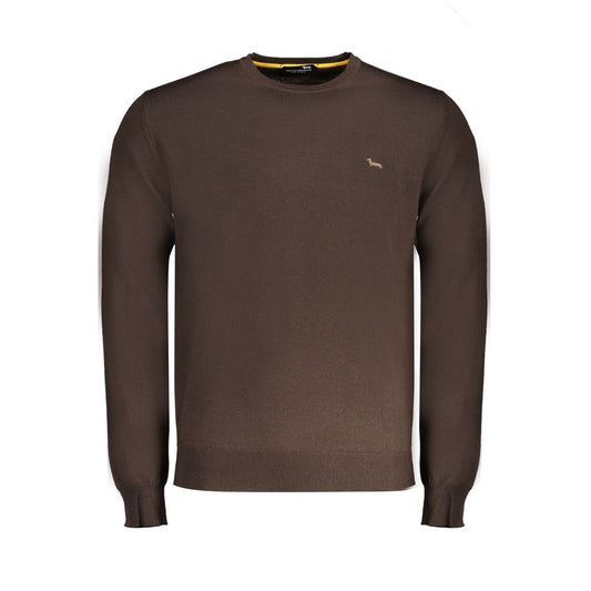 Harmont & Blaine Brown Wool Sweater with crew neck, long sleeves, and embroidered logo.