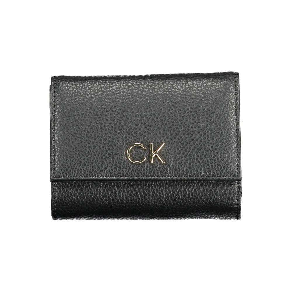 Calvin Klein Black Polyethylene Women Wallet with RFID protection and zip closure, featuring sleek design and CK logo.