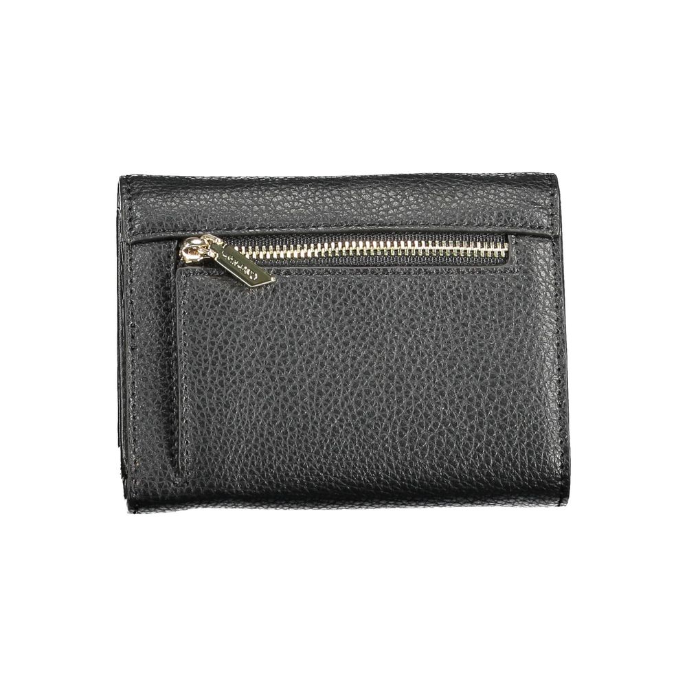 Calvin Klein Black Polyethylene Women Wallet with zip and snap closure, RFID blocking, sleek design for modern style.