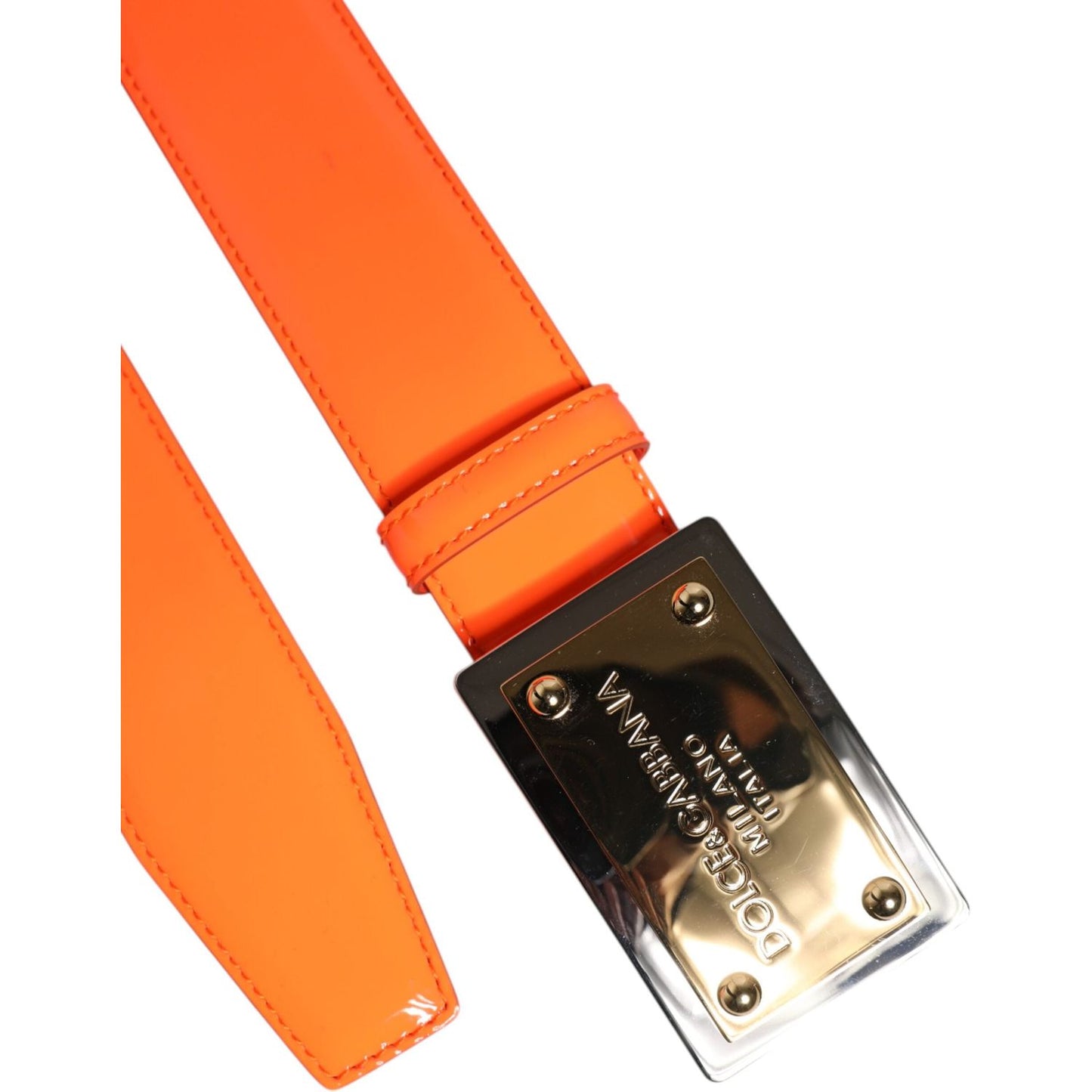 Dolce & Gabbana Orange Gold Tone Metal Logo Buckle Belt