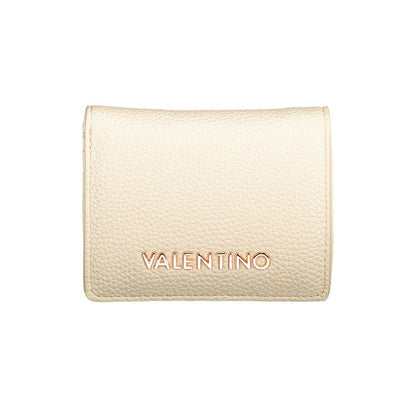 Mario Valentino Beige Polyethylene Wallet with logo, card spaces, coin purse, and automatic closure, made from recycled material.