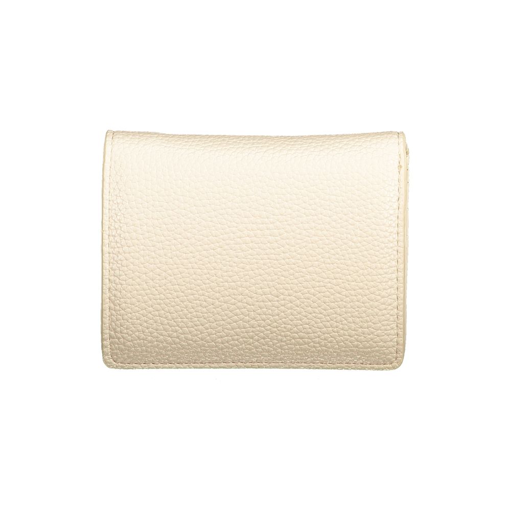 Mario Valentino Beige Polyethylene Wallet with coin purse, card spaces, automatic closure, and logo, made from recycled materials.