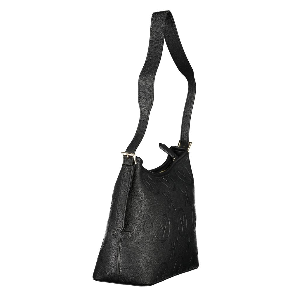 Mario Valentino Black Polyethylene Handbag with adjustable strap and logo, featuring internal pockets and zip closure.