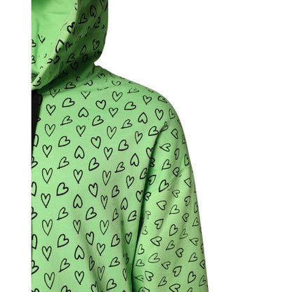 Dolce & Gabbana Green Cotton Logo Heart Print Hooded Sweater