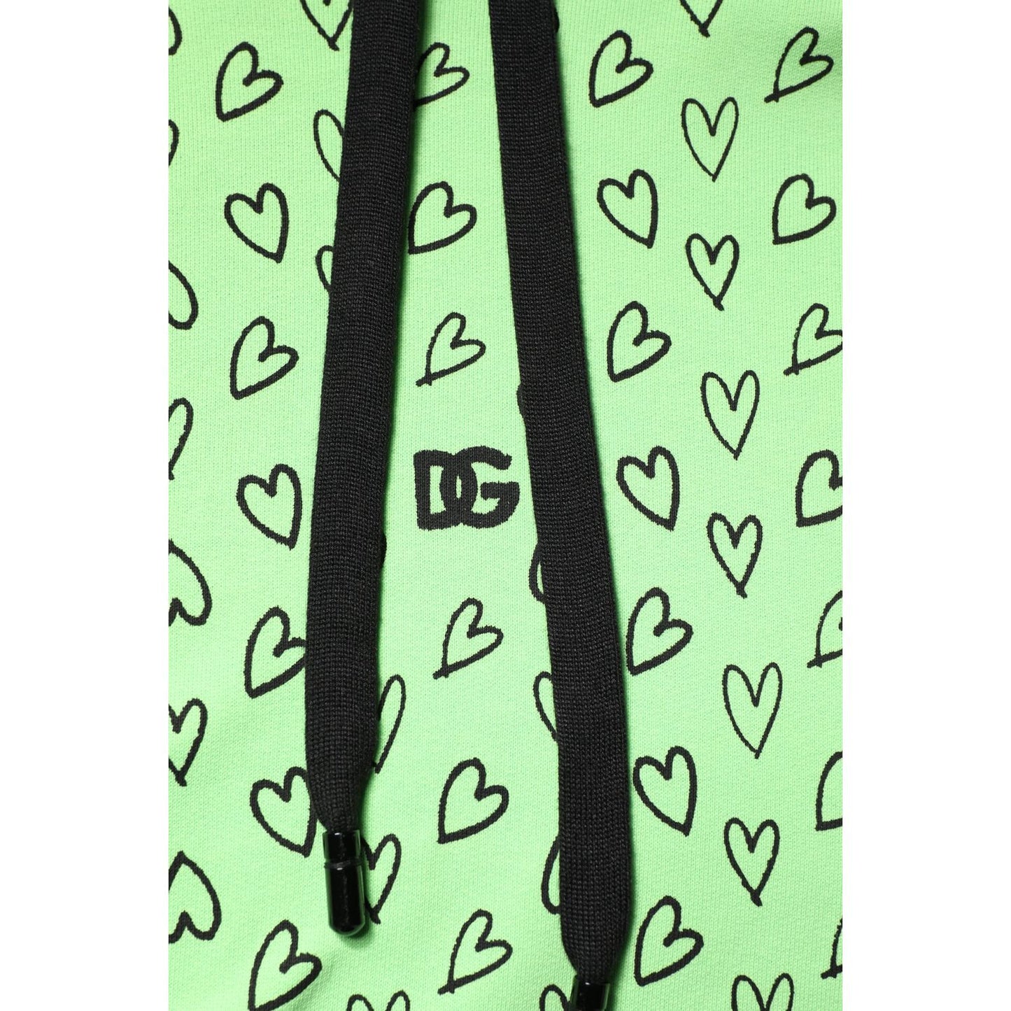 Dolce & Gabbana Green Cotton Logo Heart Print Hooded Sweater