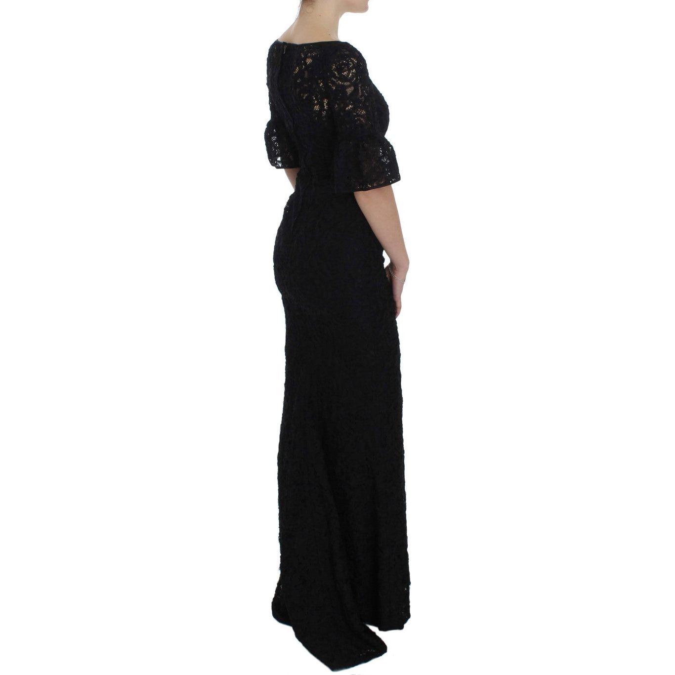 Dolce & Gabbana Black Floral Lace Long Bodycon Maxi Dress